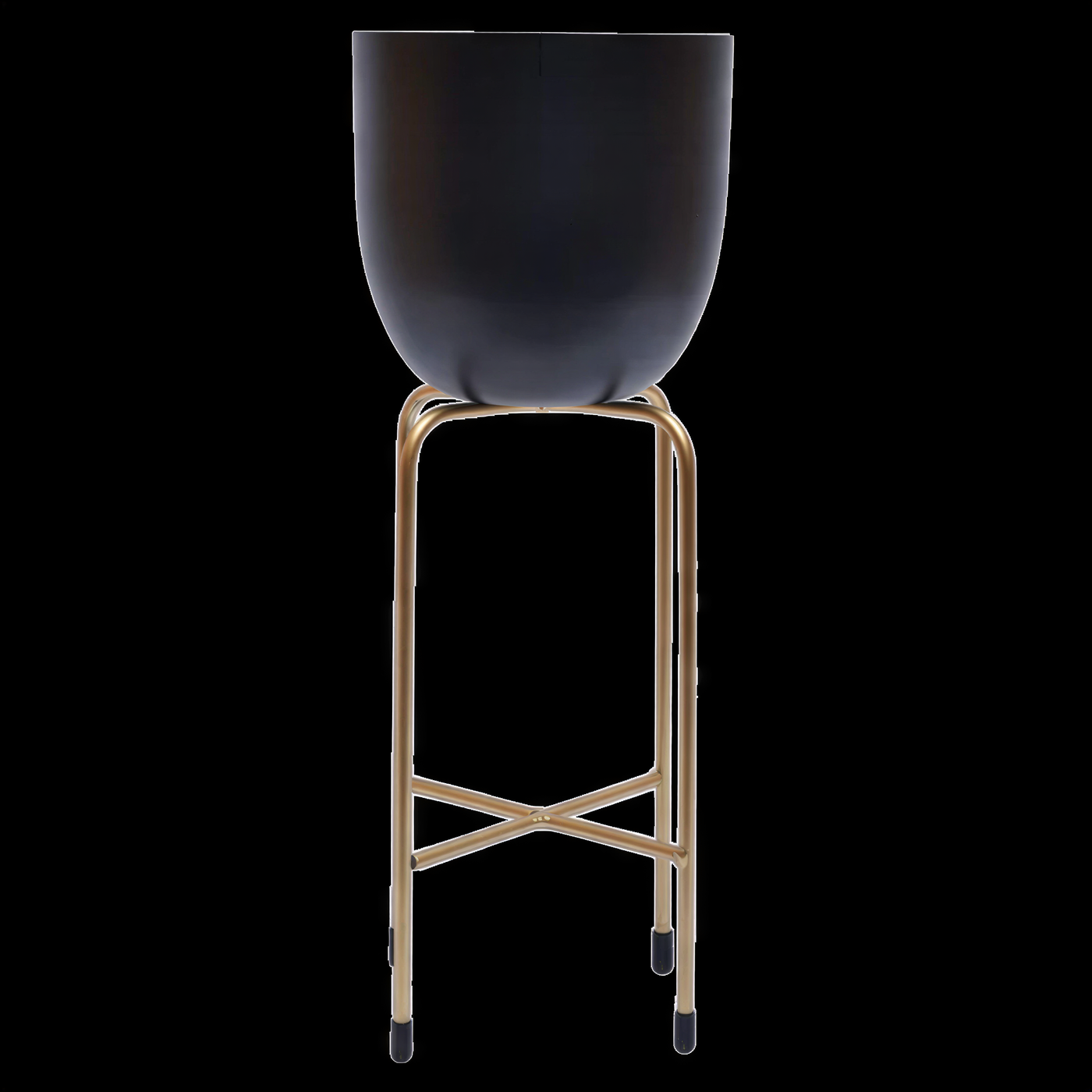 Black floor-standing planter with metal stand, stylish home decor by DE10082A-B-4-MB, perfect for indoor or outdoor plants.