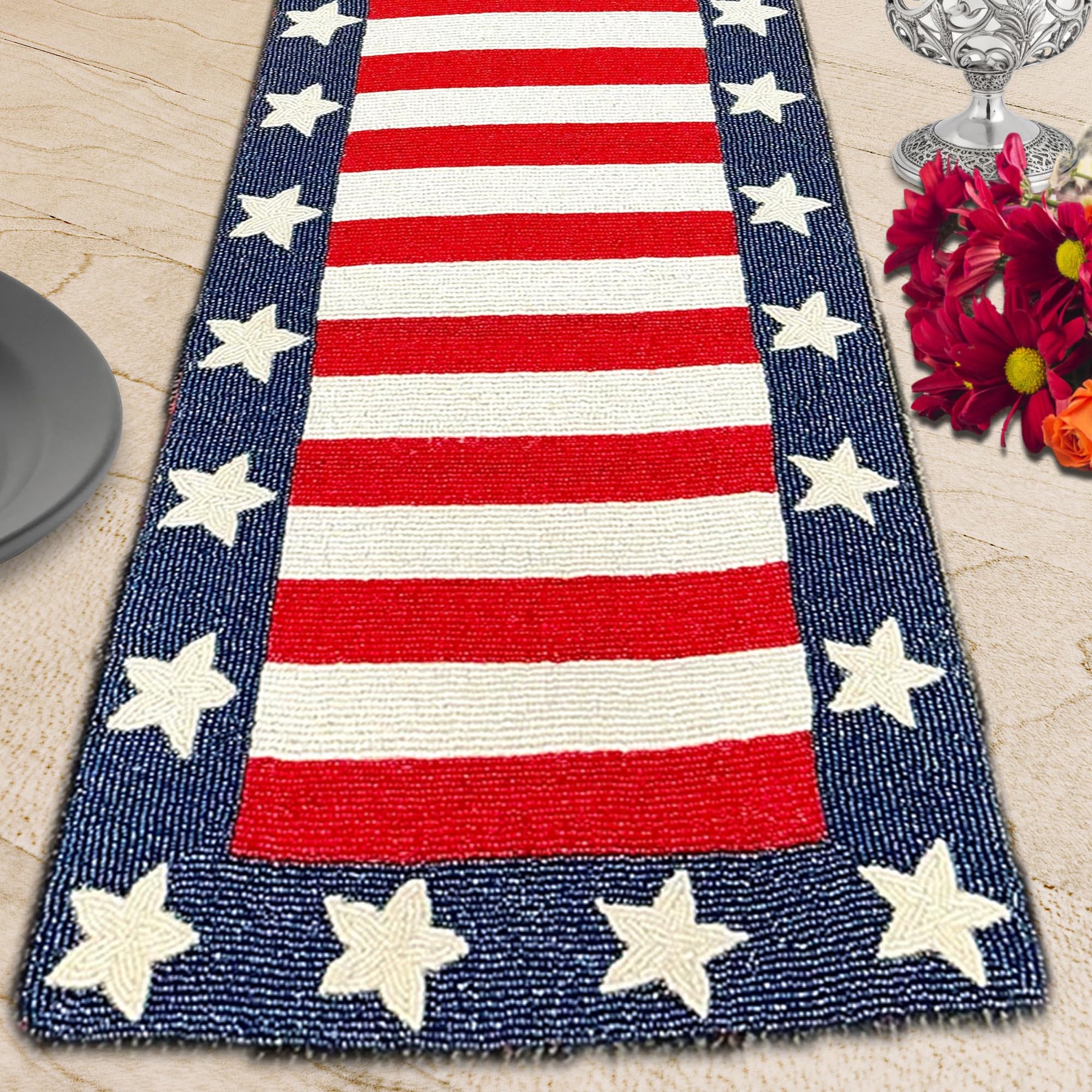 USA Flag Beaded Table Runner