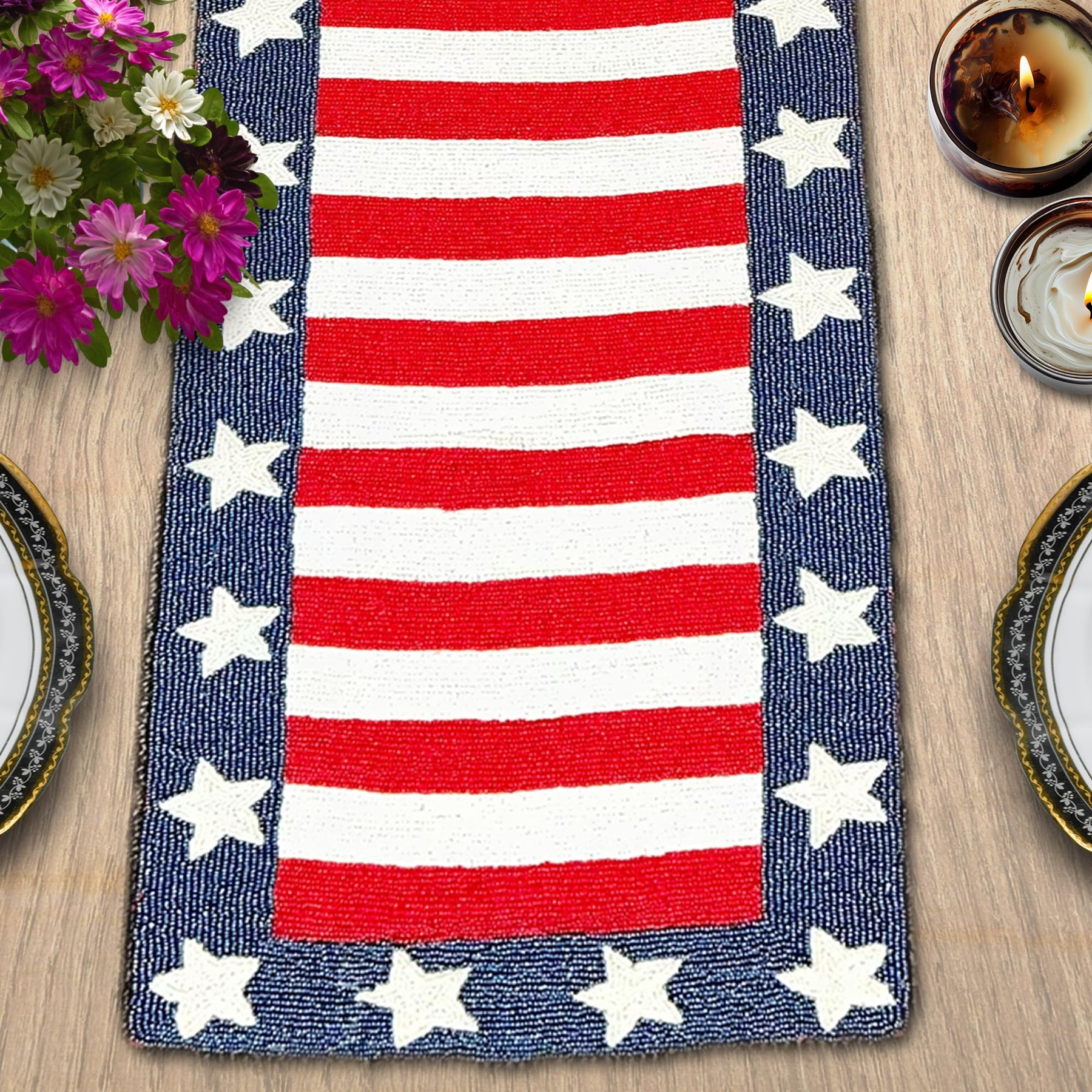 USA Flag Beaded Table Runner