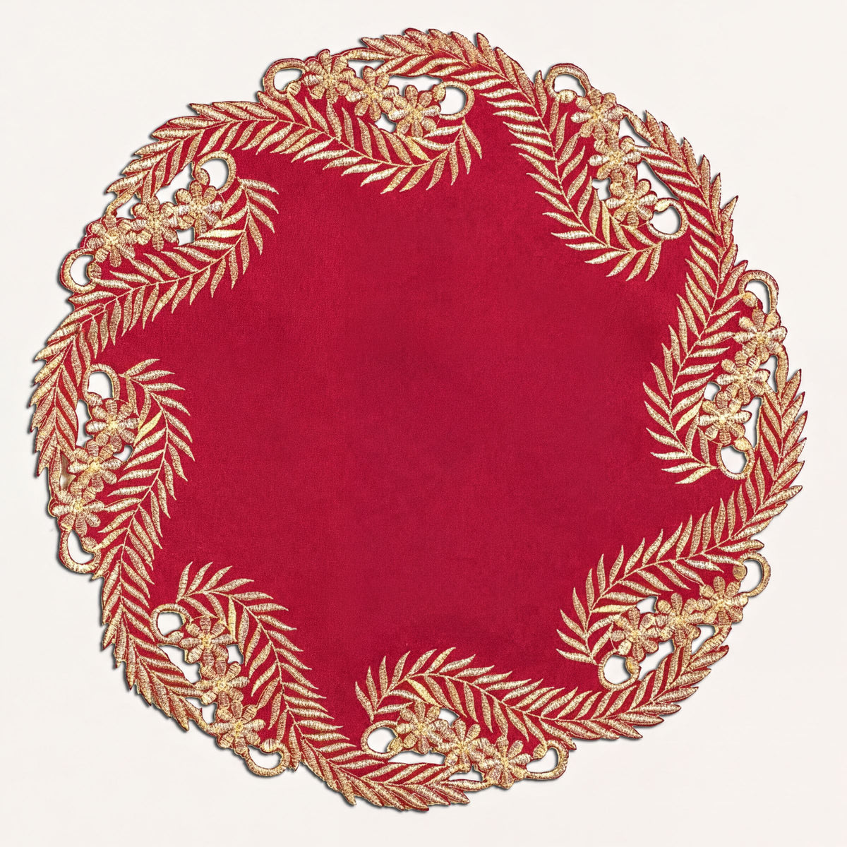 Set of four Burgundy gold wine grace doilies from RIZ-011-DL, 15-inch modern dining décor by Anyce Collection