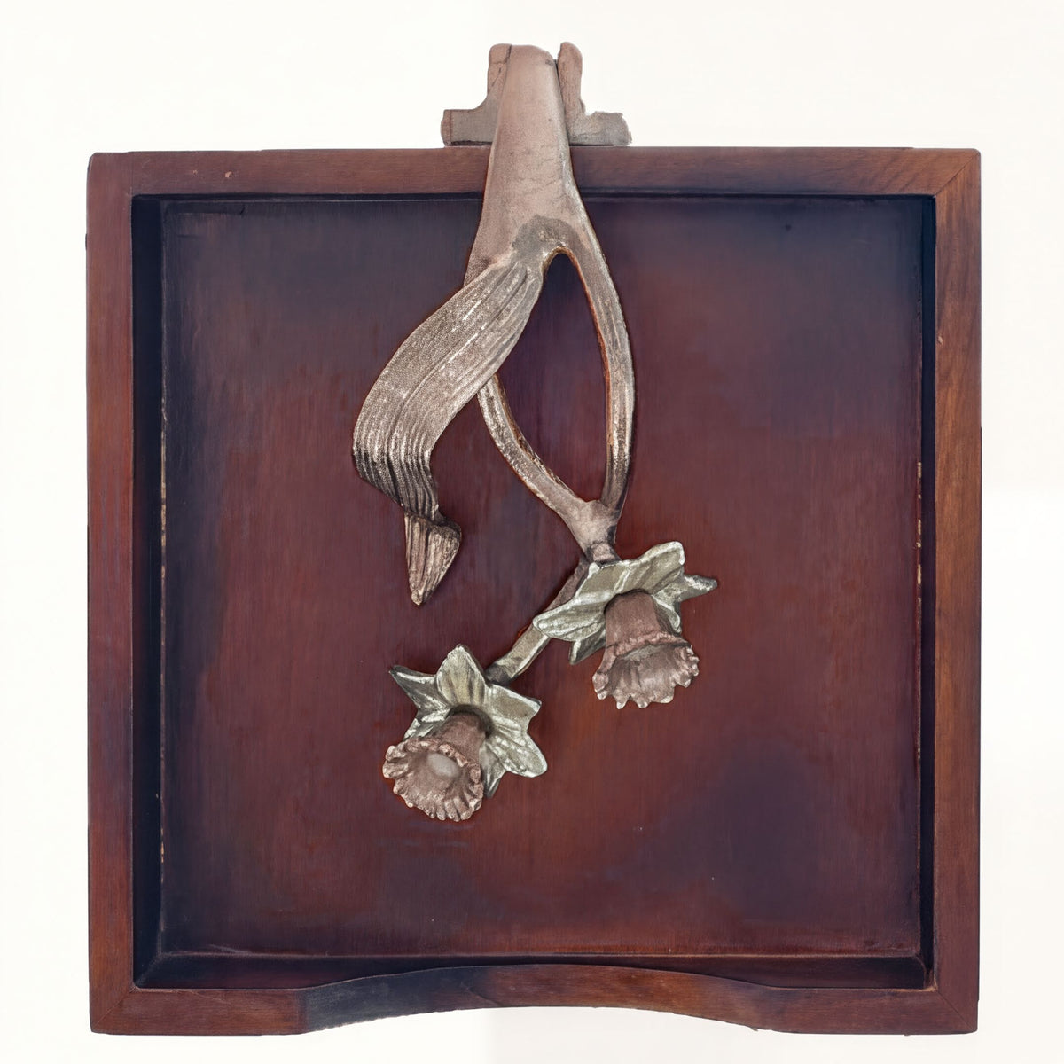 Solid wood napkin holder with rose gold finish ornament, stylish and functional for kitchen or dining table use.