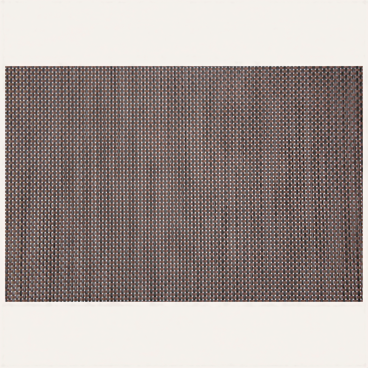 Brown PVC Decozen placemats, 18x12 inches, heat-resistant, washable table protectors with scratch-resistant vinyl for indoor and outdoor use.
