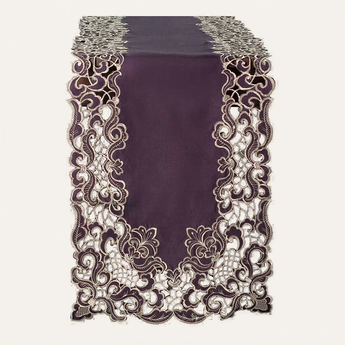 Amethyst Haze Plum Gold Table Runner from Granada Collection, artistic décor for tables, 14x108 inches, by RIZ-006-RN.
