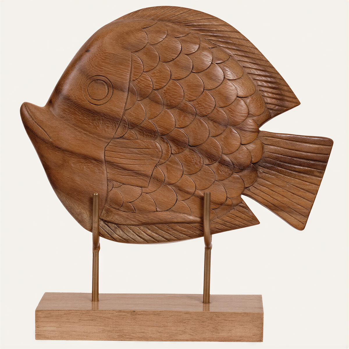 Hand-carved wooden fish sculpture from Ocean Whisper collection, decorative wooden décor piece for home décor or gift.