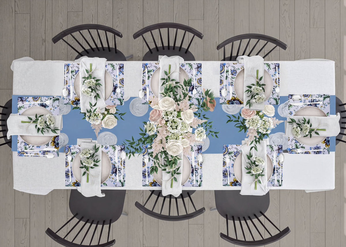 Set of four floral design cork-backed placemats highlighting colorful flower patterns and natural cork backing for table protection.