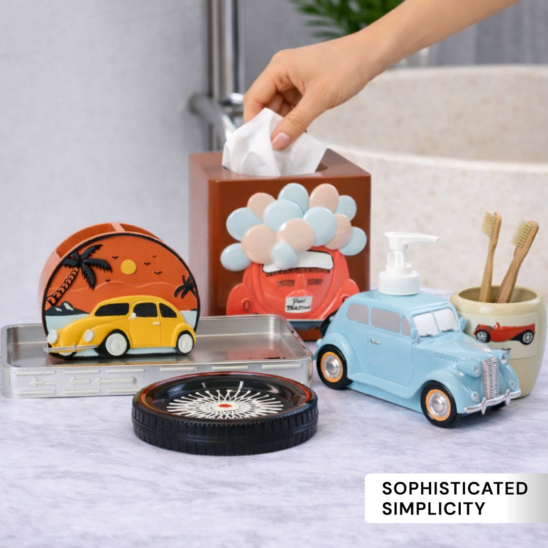 Elegant modern bathroom décor accessories set of 6 from The Racer Collection, stylish bath set by AH7008.