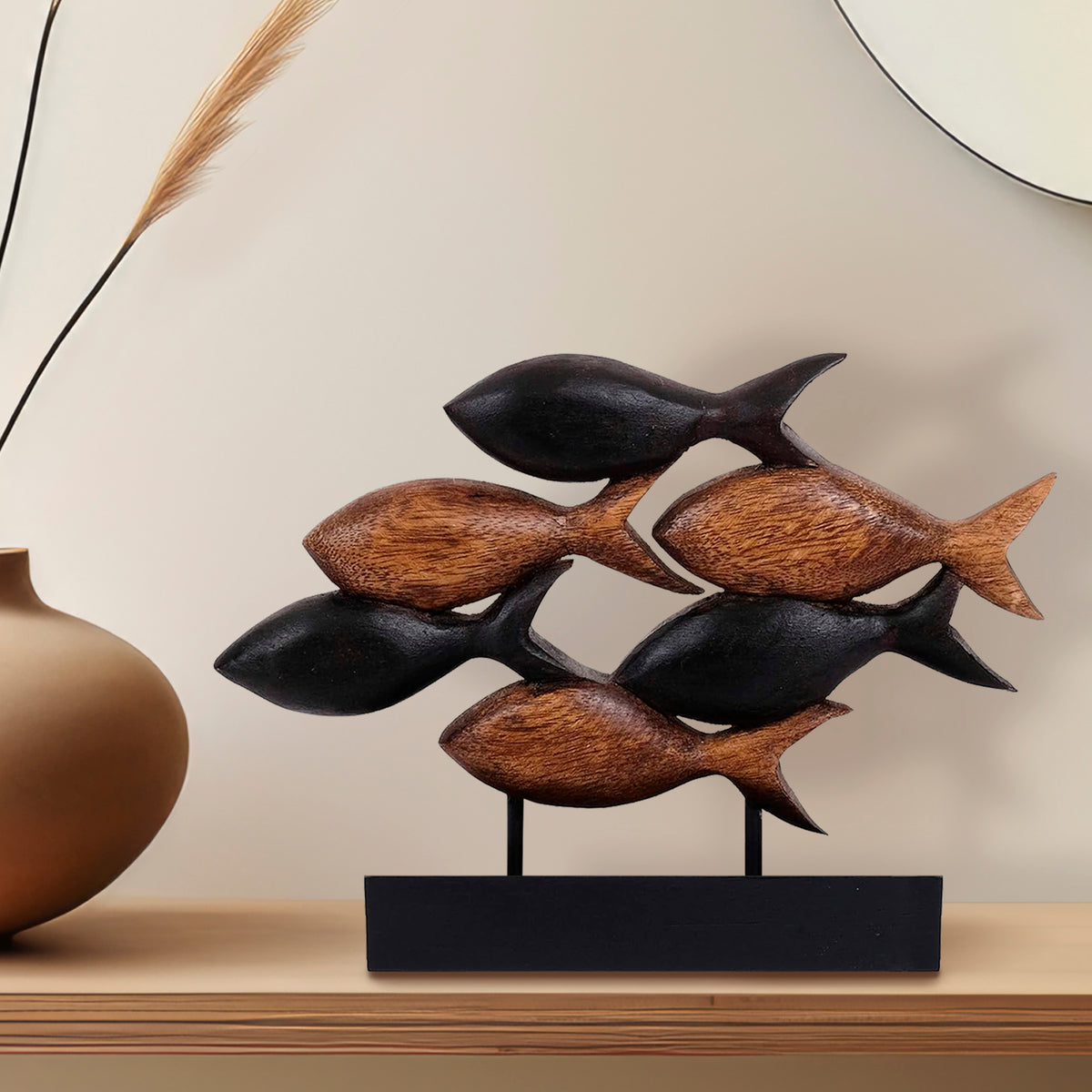 Aqua Serenity – Hand-Carved Wooden Fish Sculpture, Artistic Home Décor