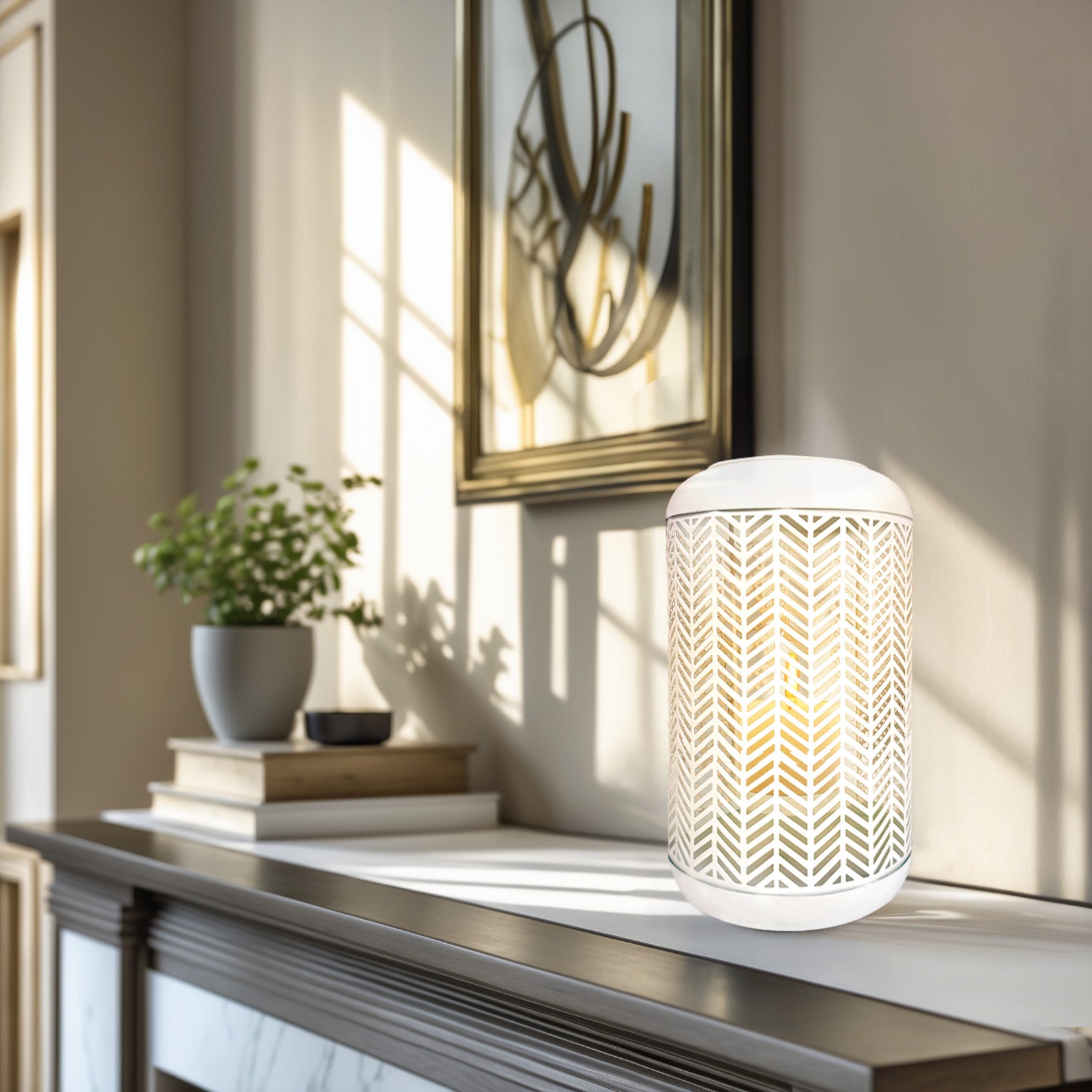 White Lattice Pattern with Glass Candle Holder Lantern
