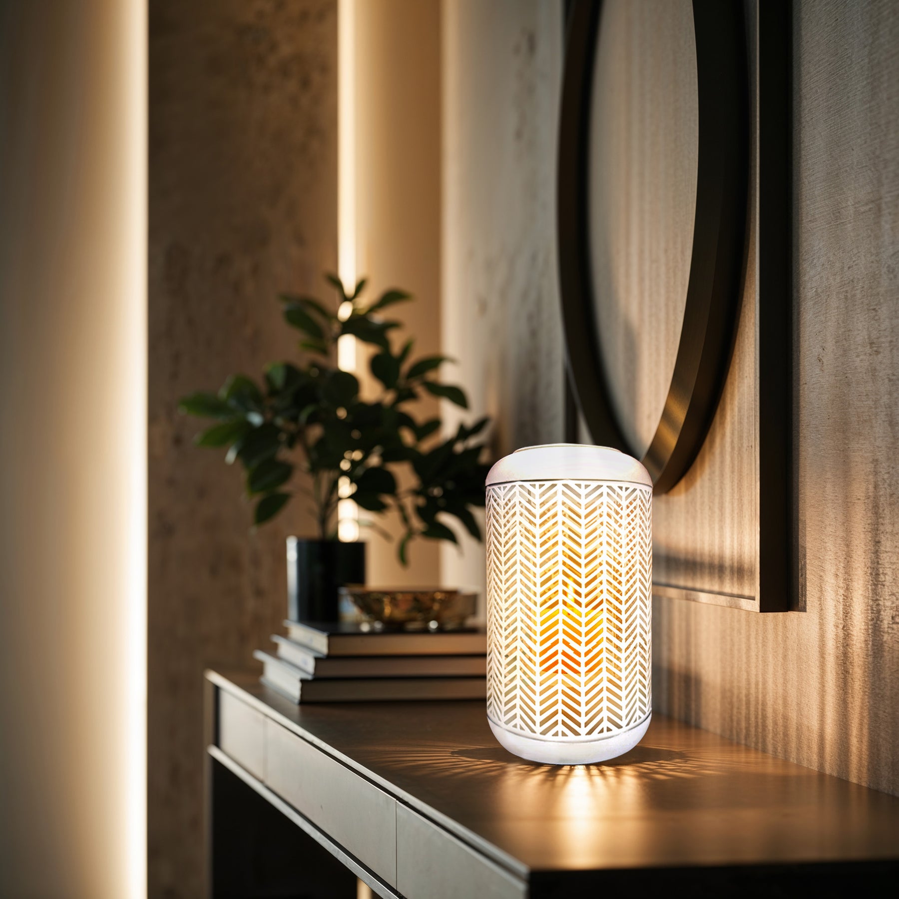 White Lattice Pattern with Glass Candle Holder Lantern