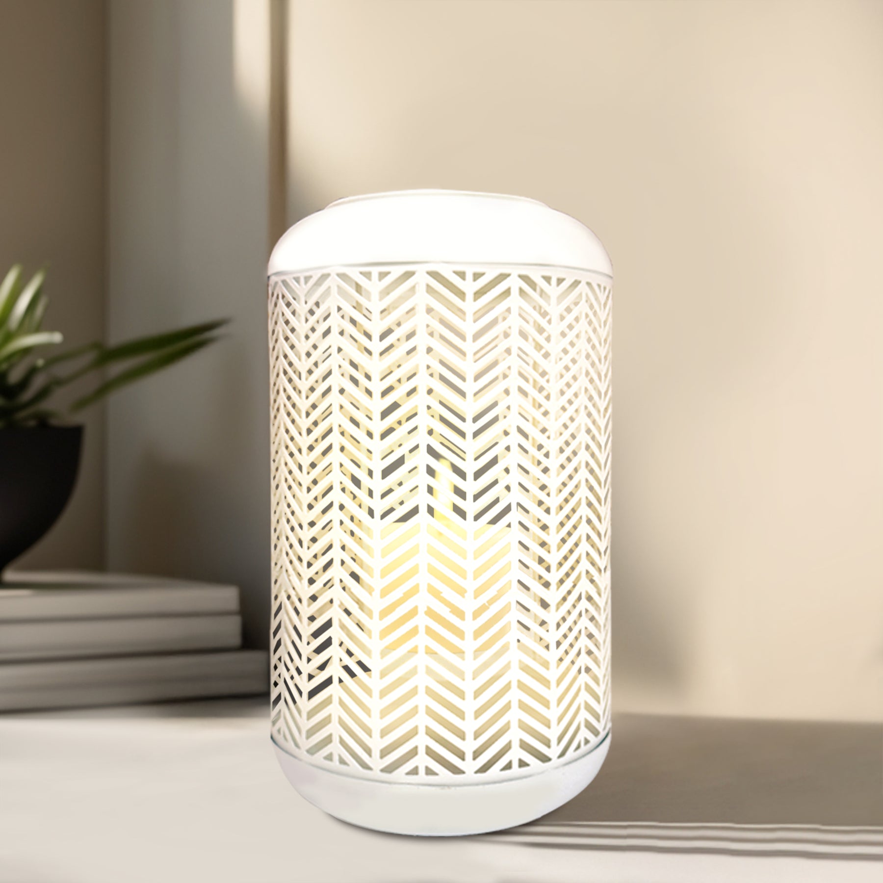 White Lattice Pattern with Glass Candle Holder Lantern