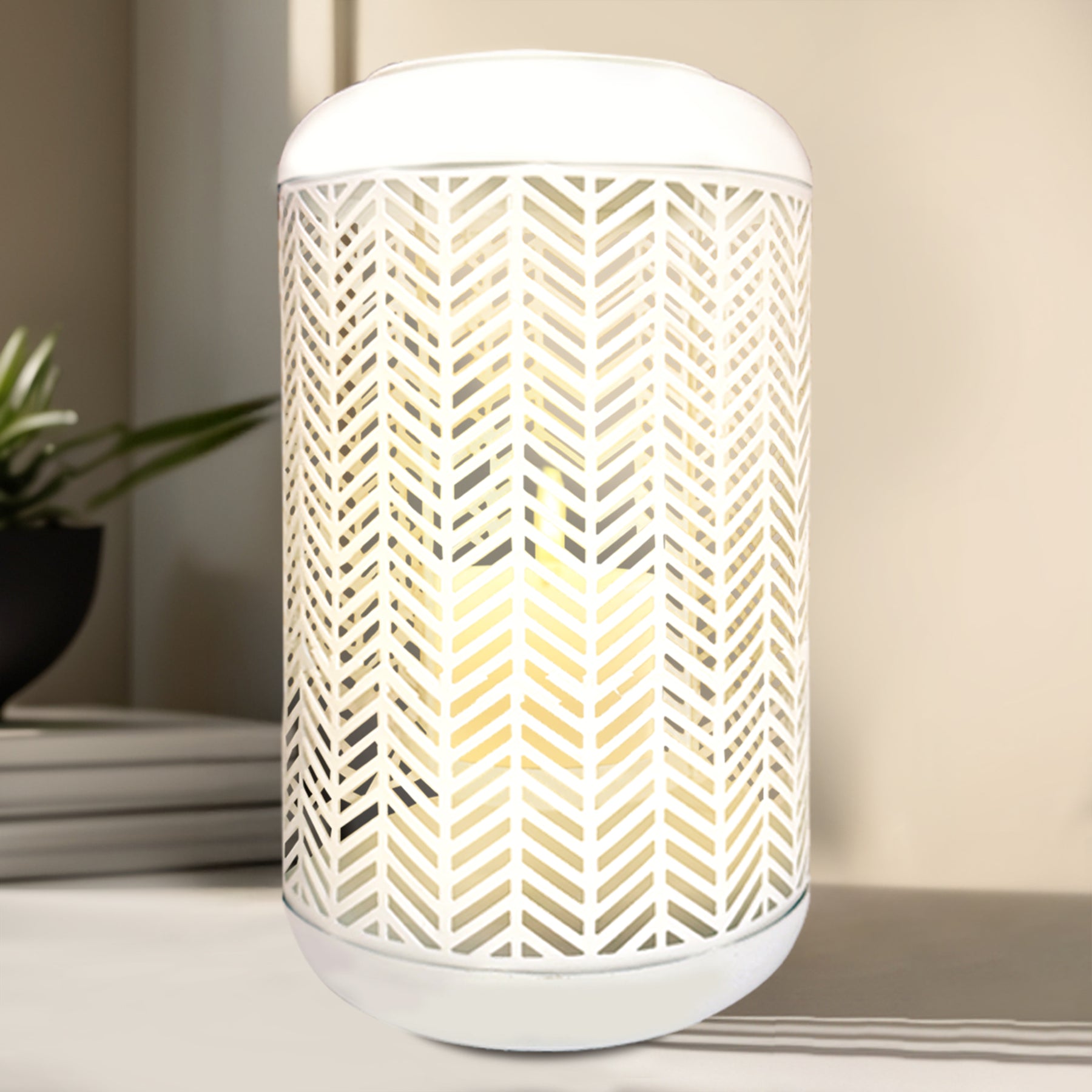 White Lattice Pattern with Glass Candle Holder Lantern