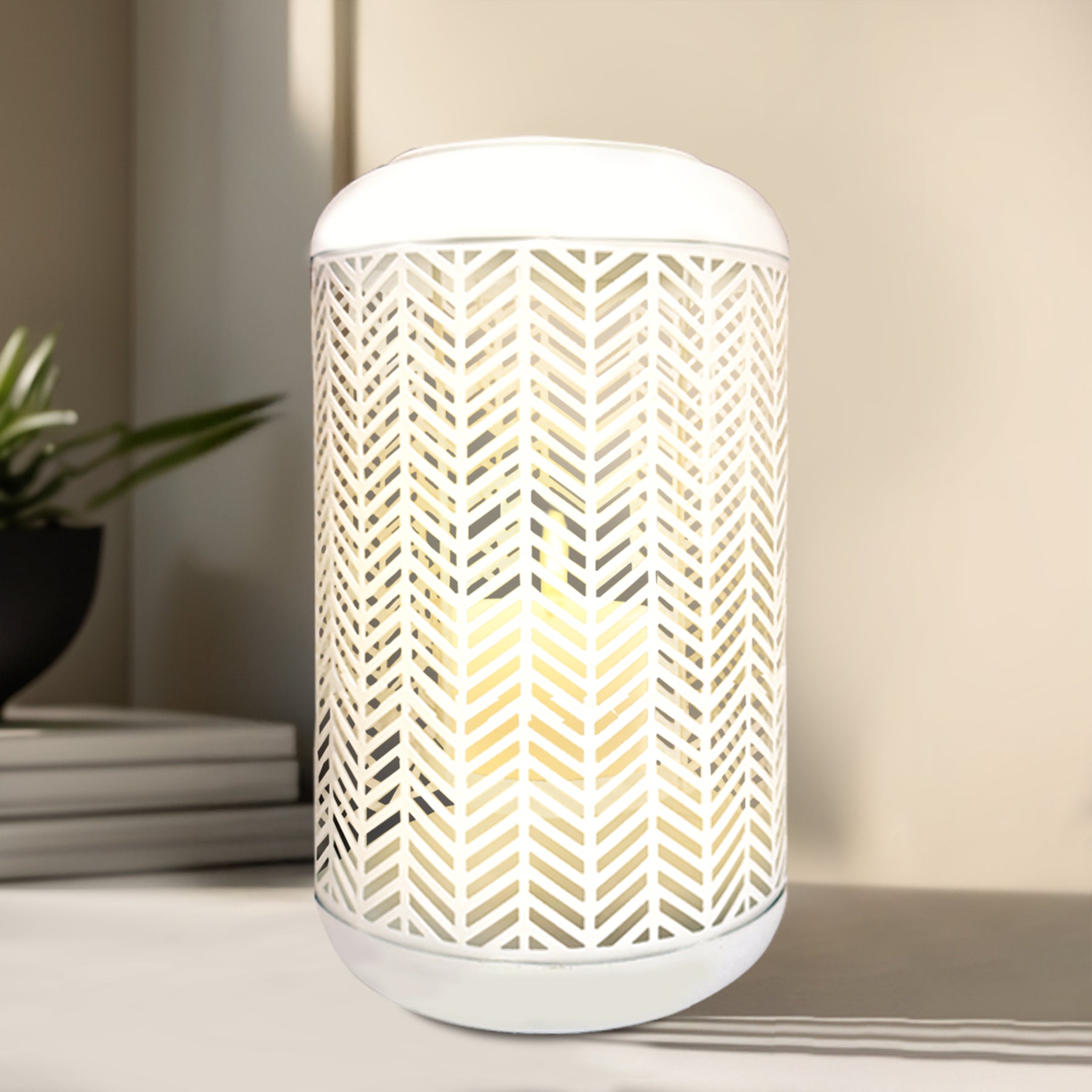White Lattice Pattern with Glass Candle Holder Lantern