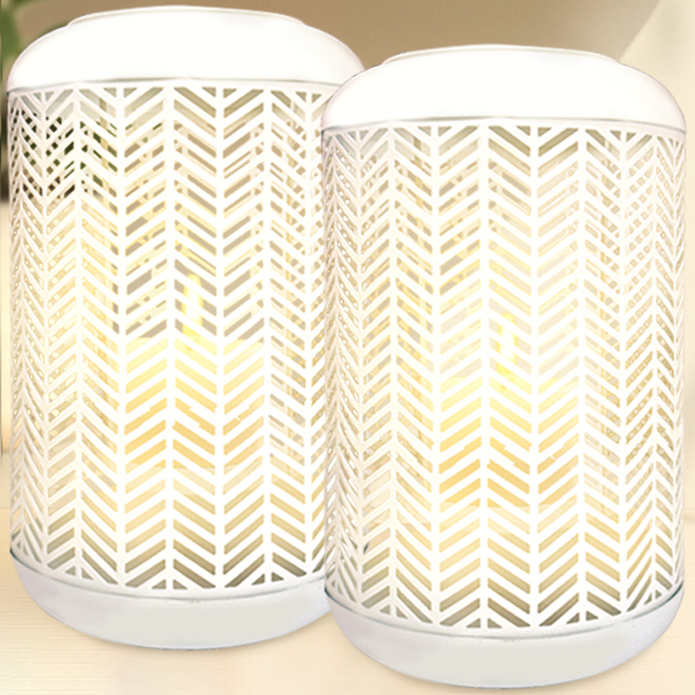 White Lattice Pattern with Glass Candle Holder Lantern
