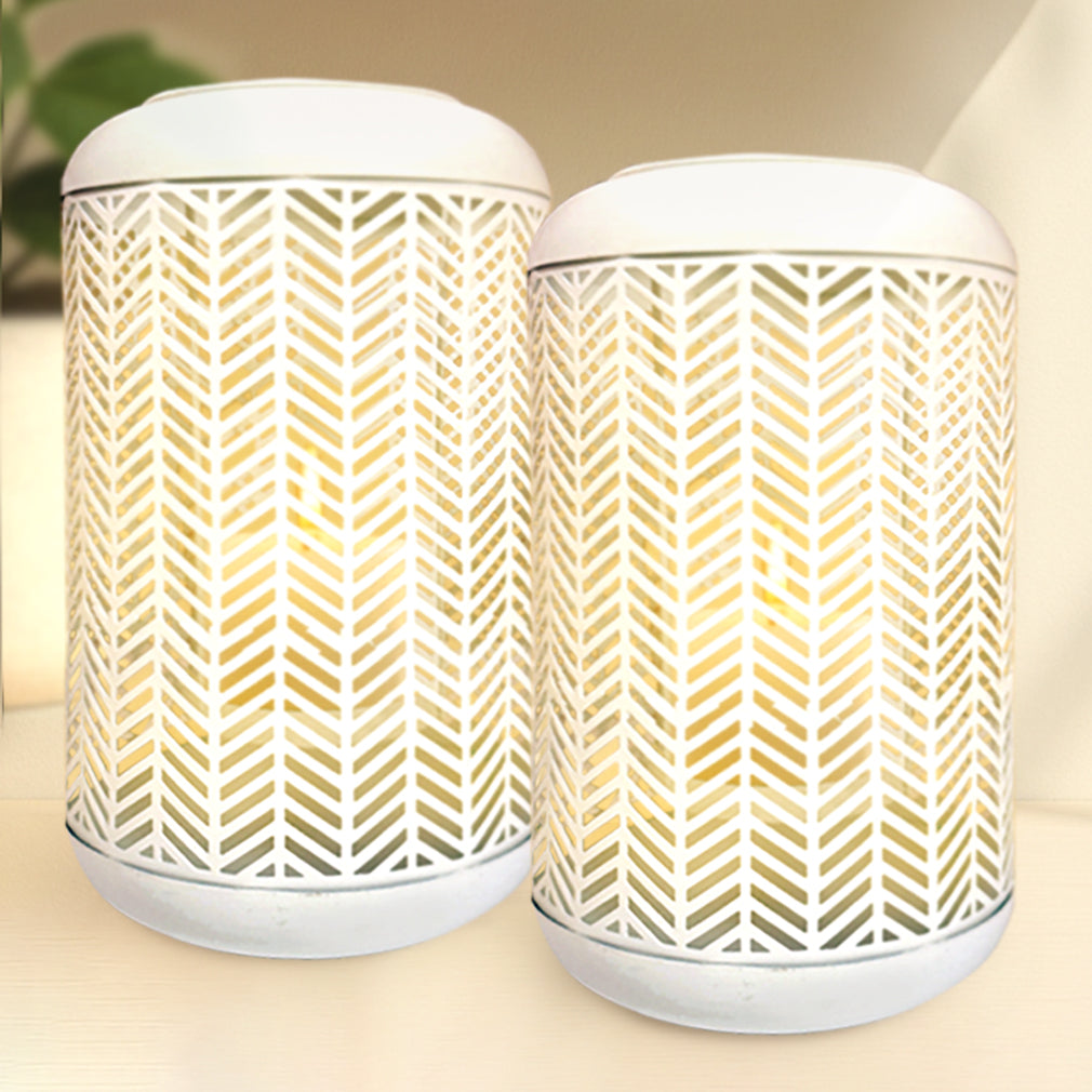 White Lattice Pattern with Glass Candle Holder Lantern
