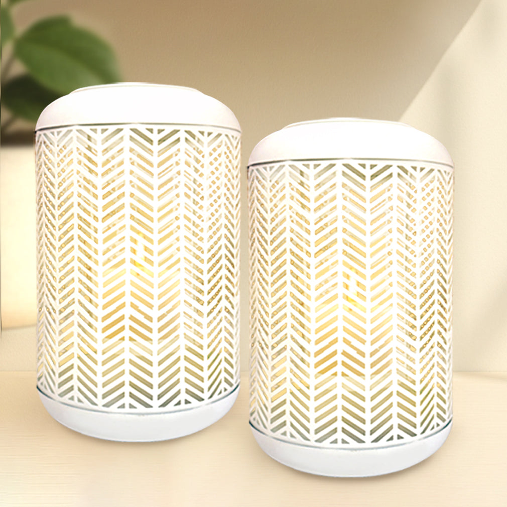 White Lattice Pattern with Glass Candle Holder Lantern