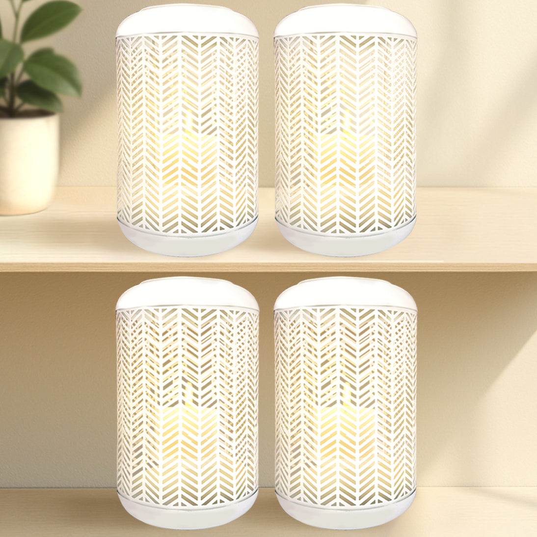 White Lattice Pattern with Glass Candle Holder Lantern