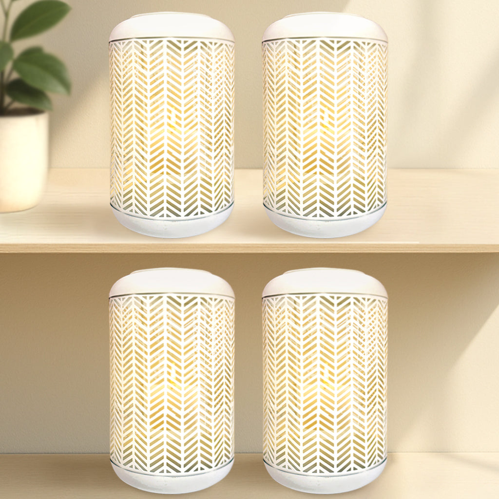 White Lattice Pattern with Glass Candle Holder Lantern