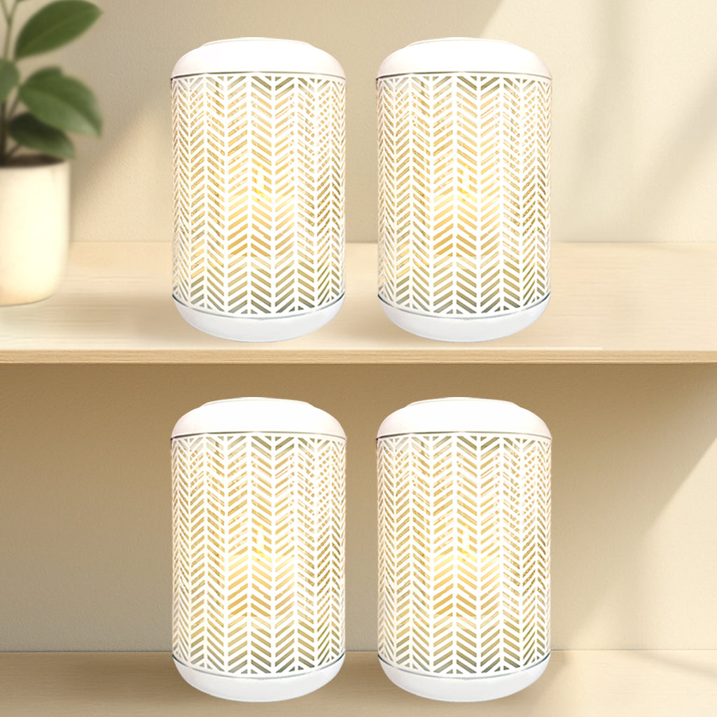 White Lattice Pattern with Glass Candle Holder Lantern