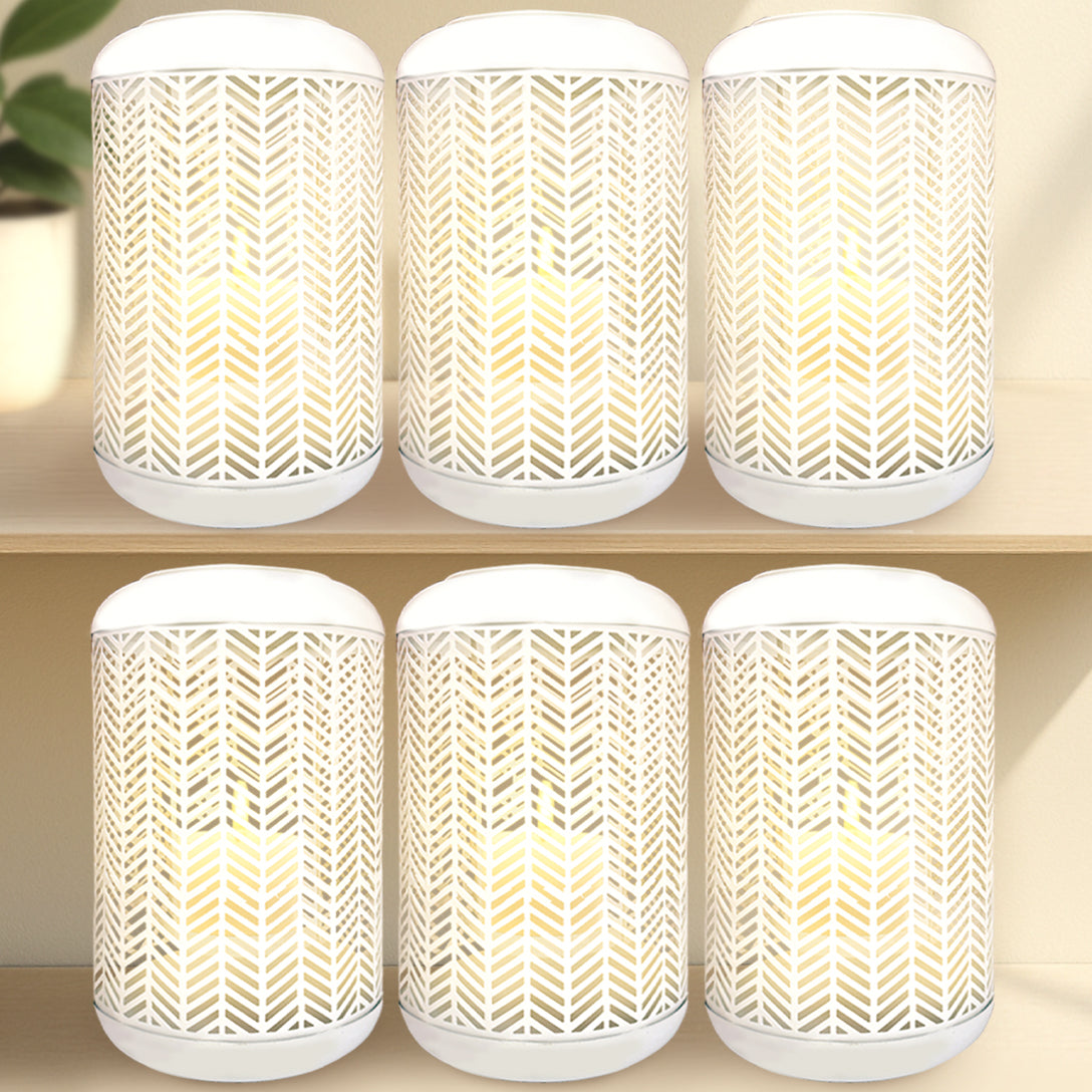 White Lattice Pattern with Glass Candle Holder Lantern