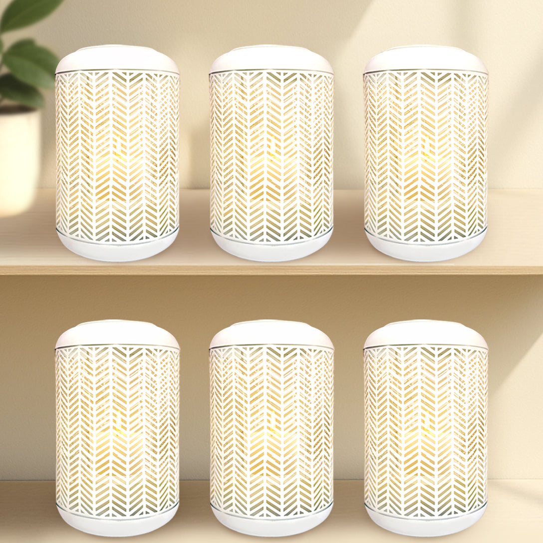 White Lattice Pattern with Glass Candle Holder Lantern