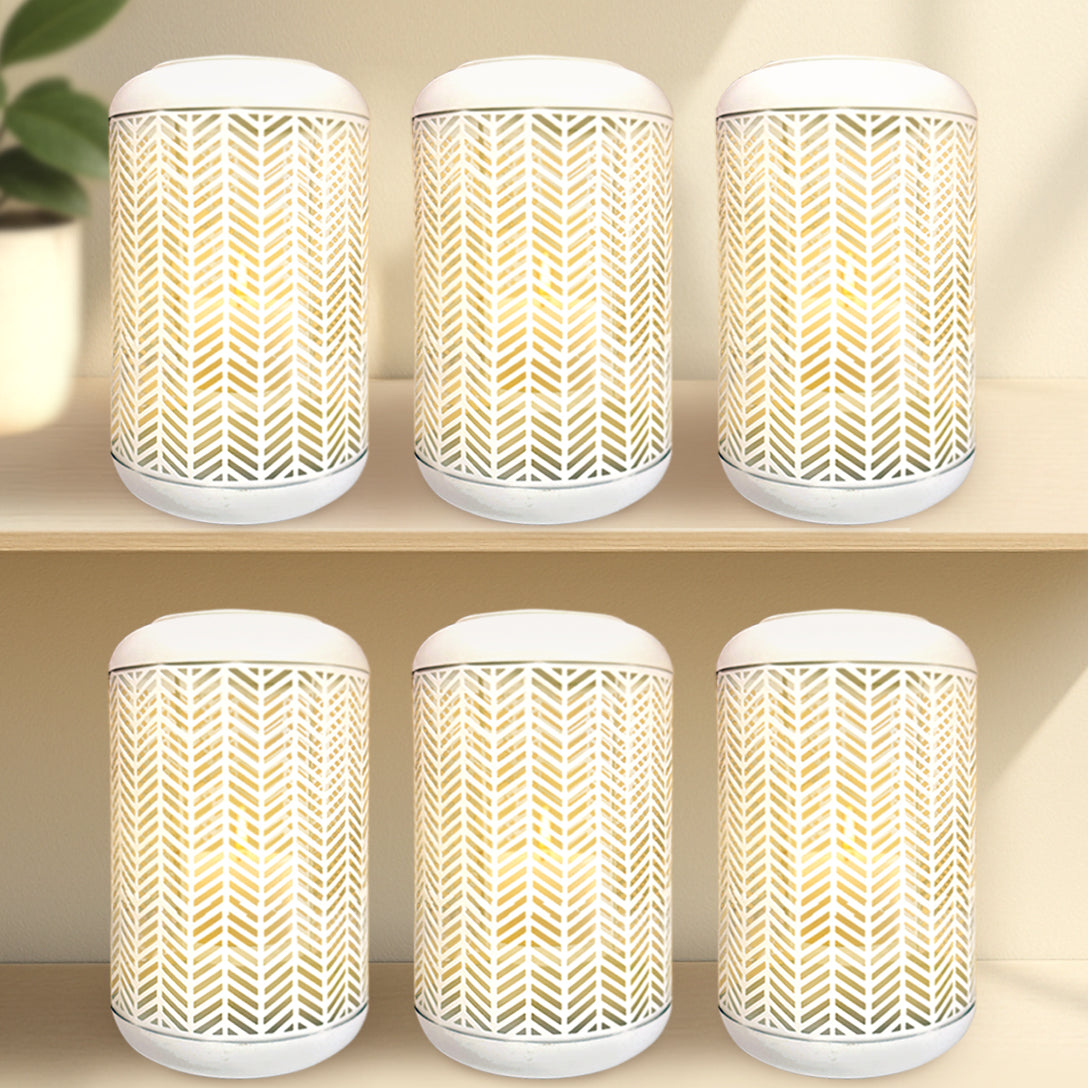 White Lattice Pattern with Glass Candle Holder Lantern