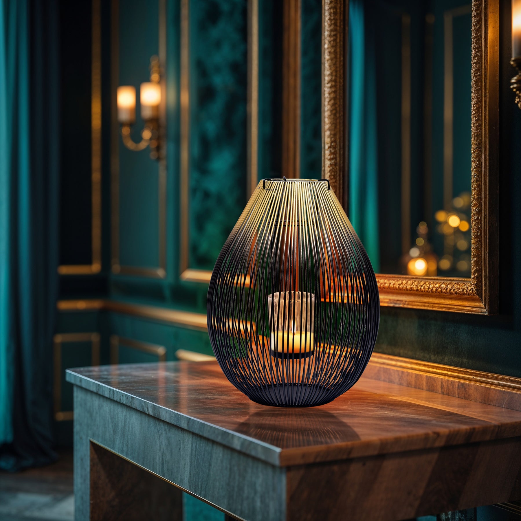 Black and Gold Candle Holder Lantern