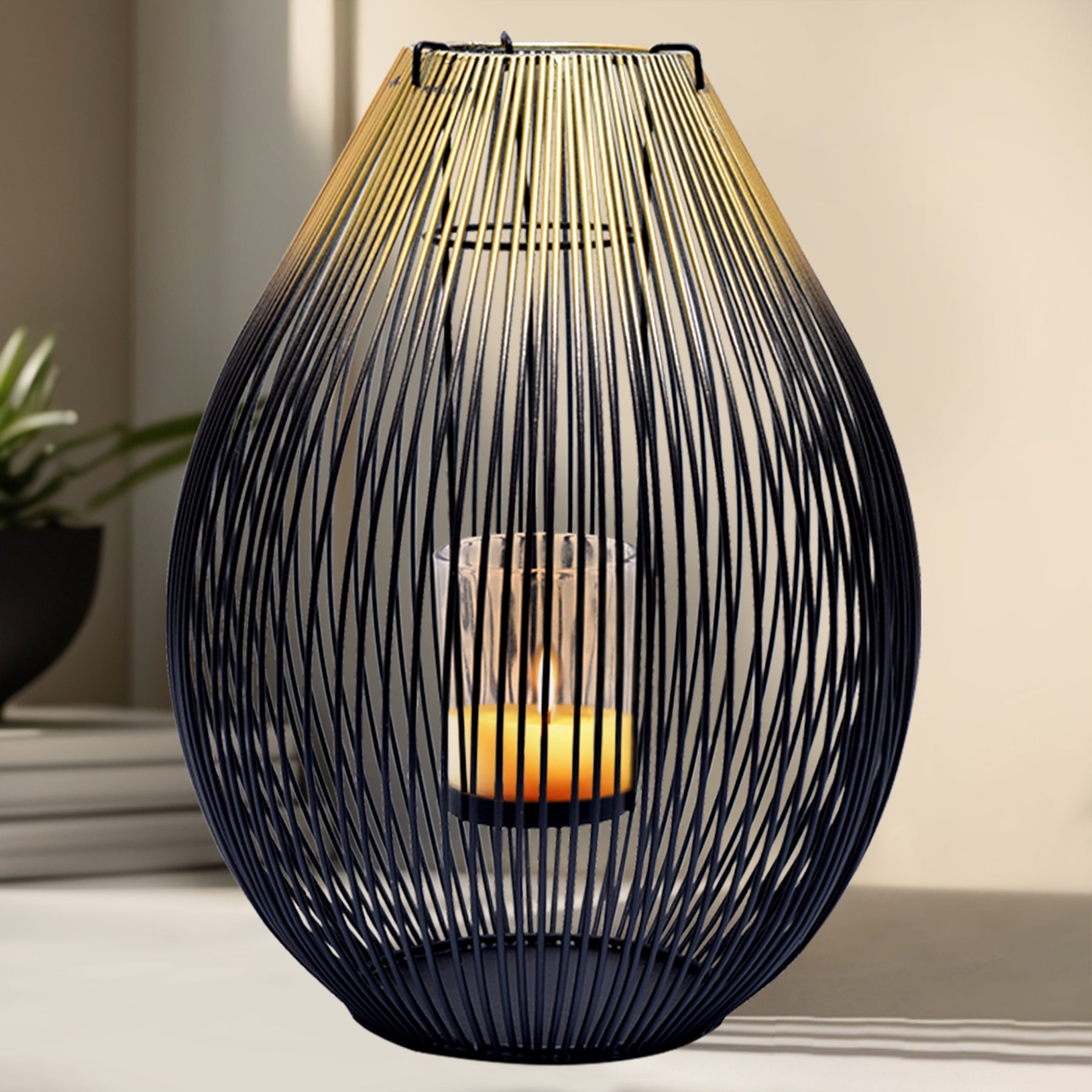 Black and Gold Candle Holder Lantern