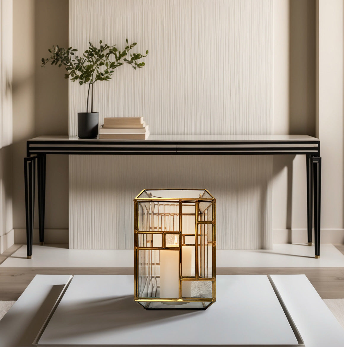 Gold Metal Frame and Glass Candle Holder Lantern
