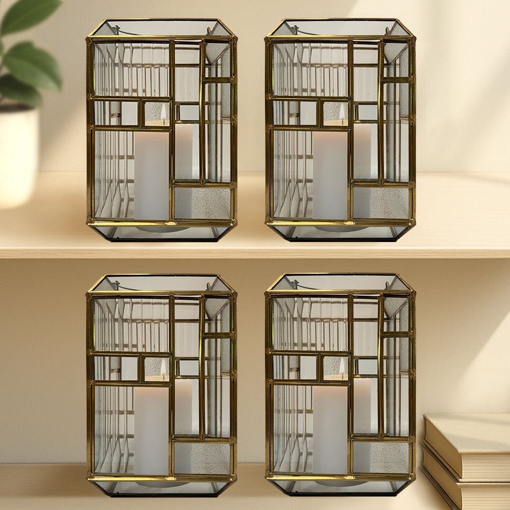 Gold Metal Frame and Glass Candle Holder Lantern