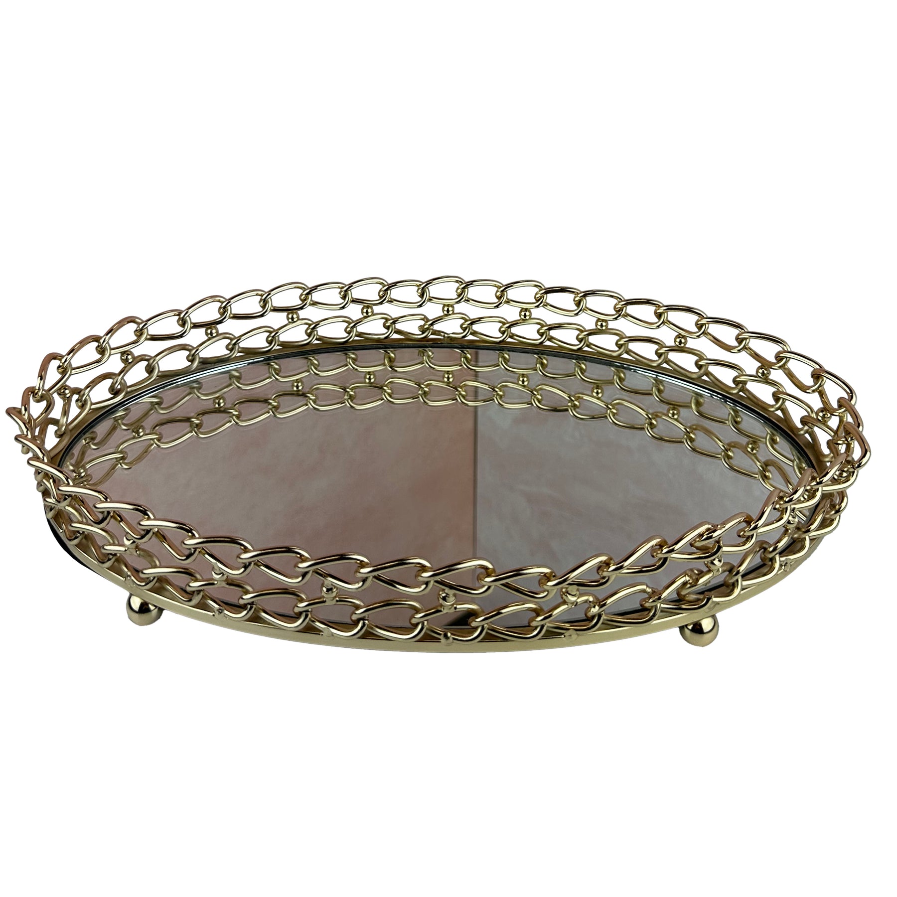 Glass Serving Tray with Dual Link Chain Design