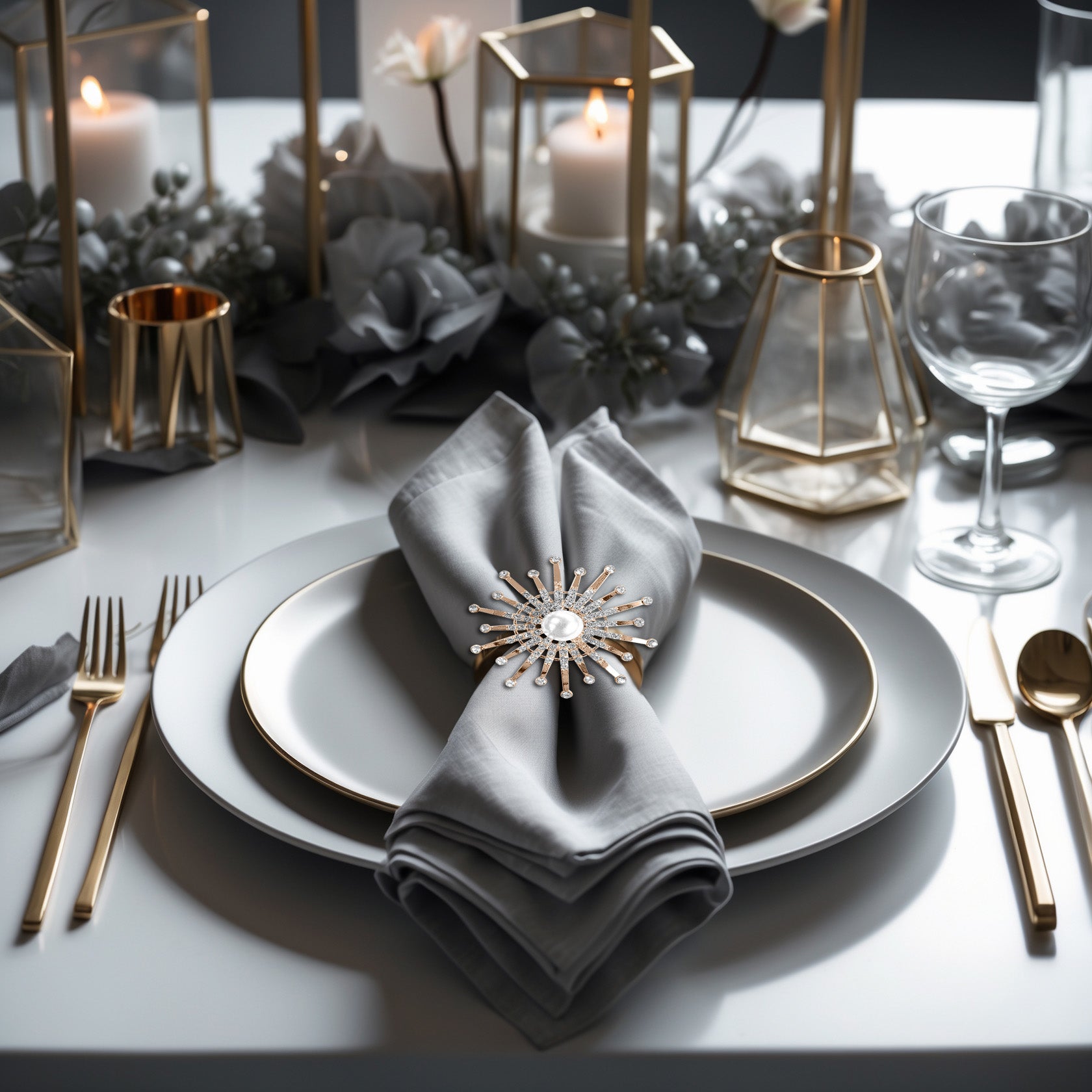 Napkin Rings in Gold Floral Pearl Design