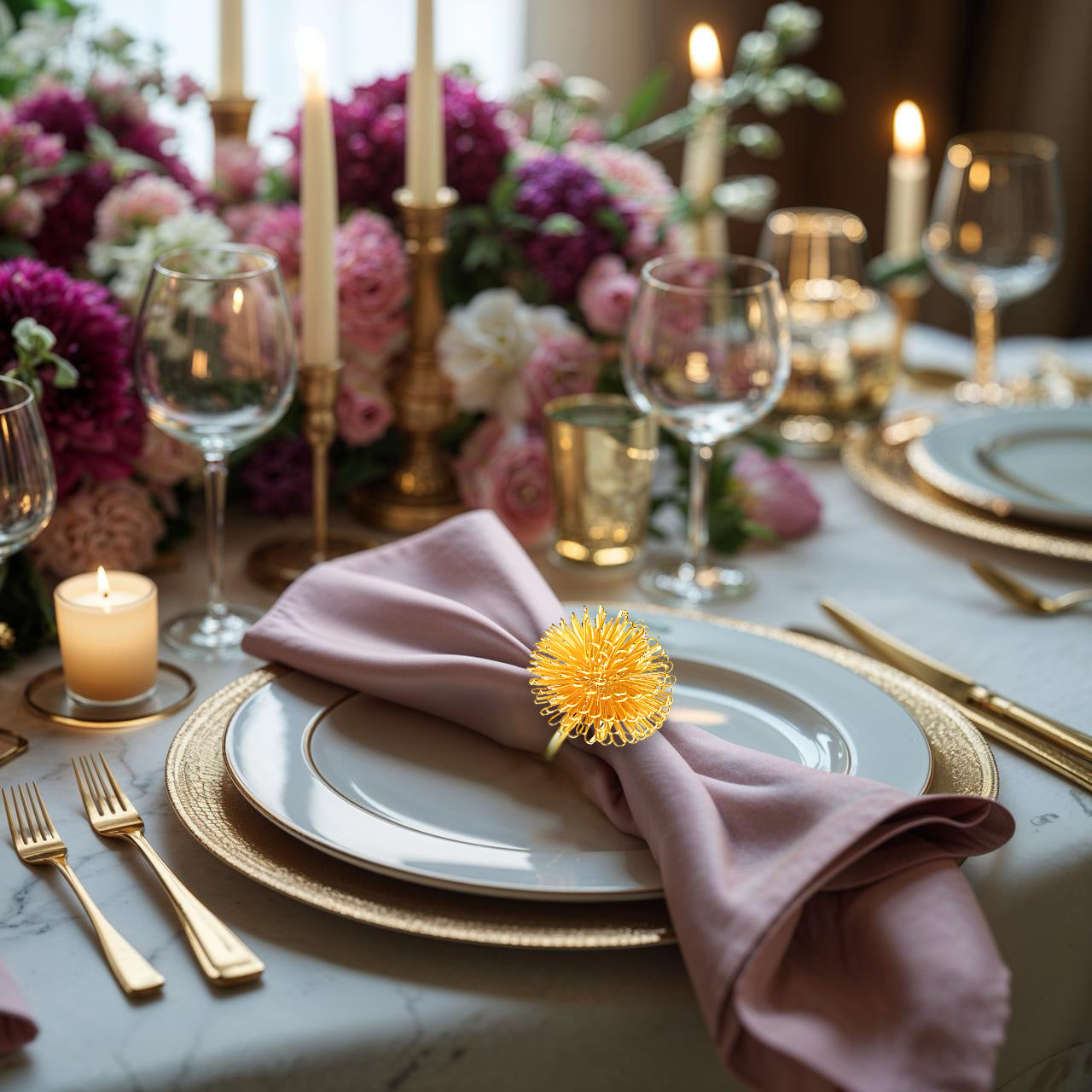 Napkin Rings in Gold Floral Design