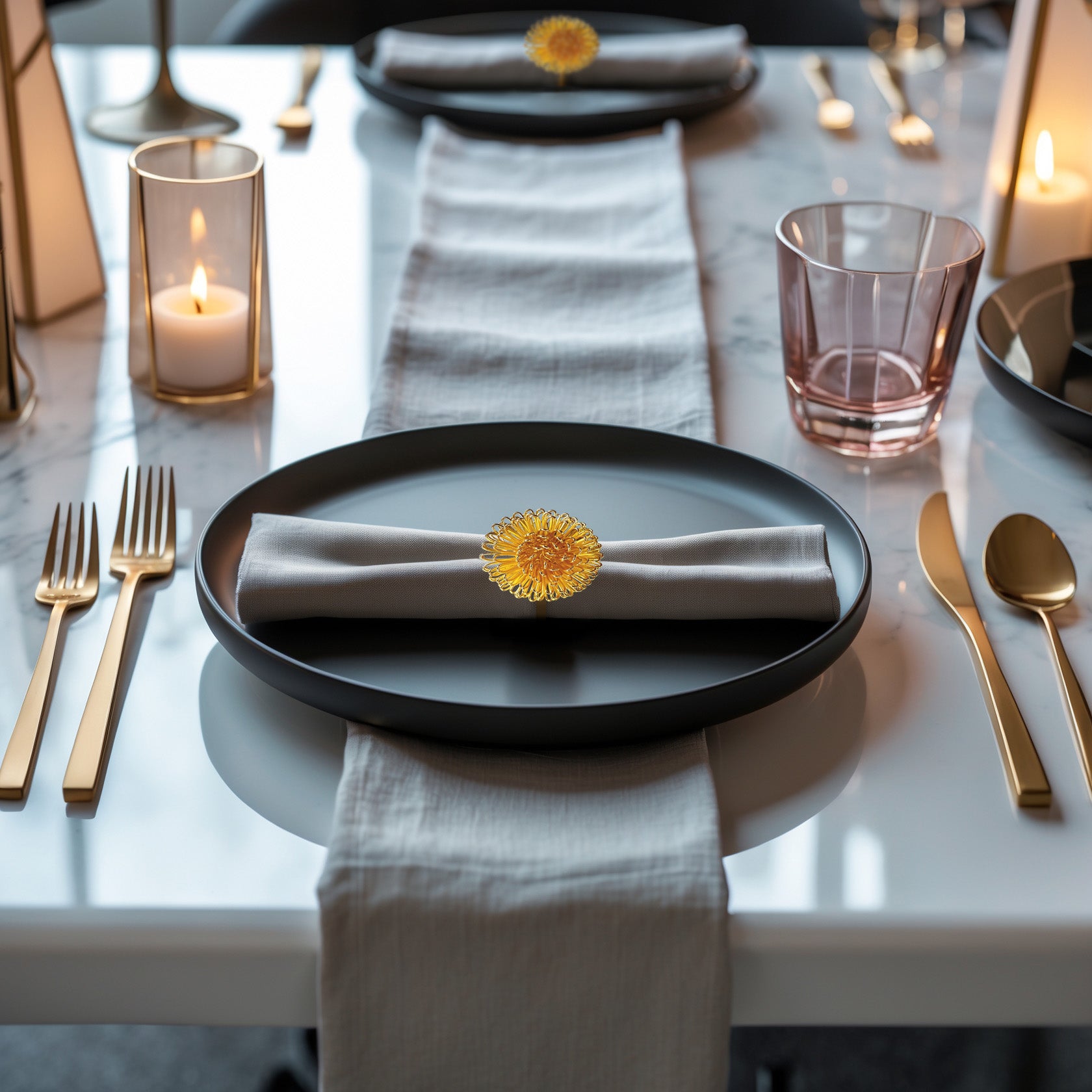 Napkin Rings in Gold Floral Design