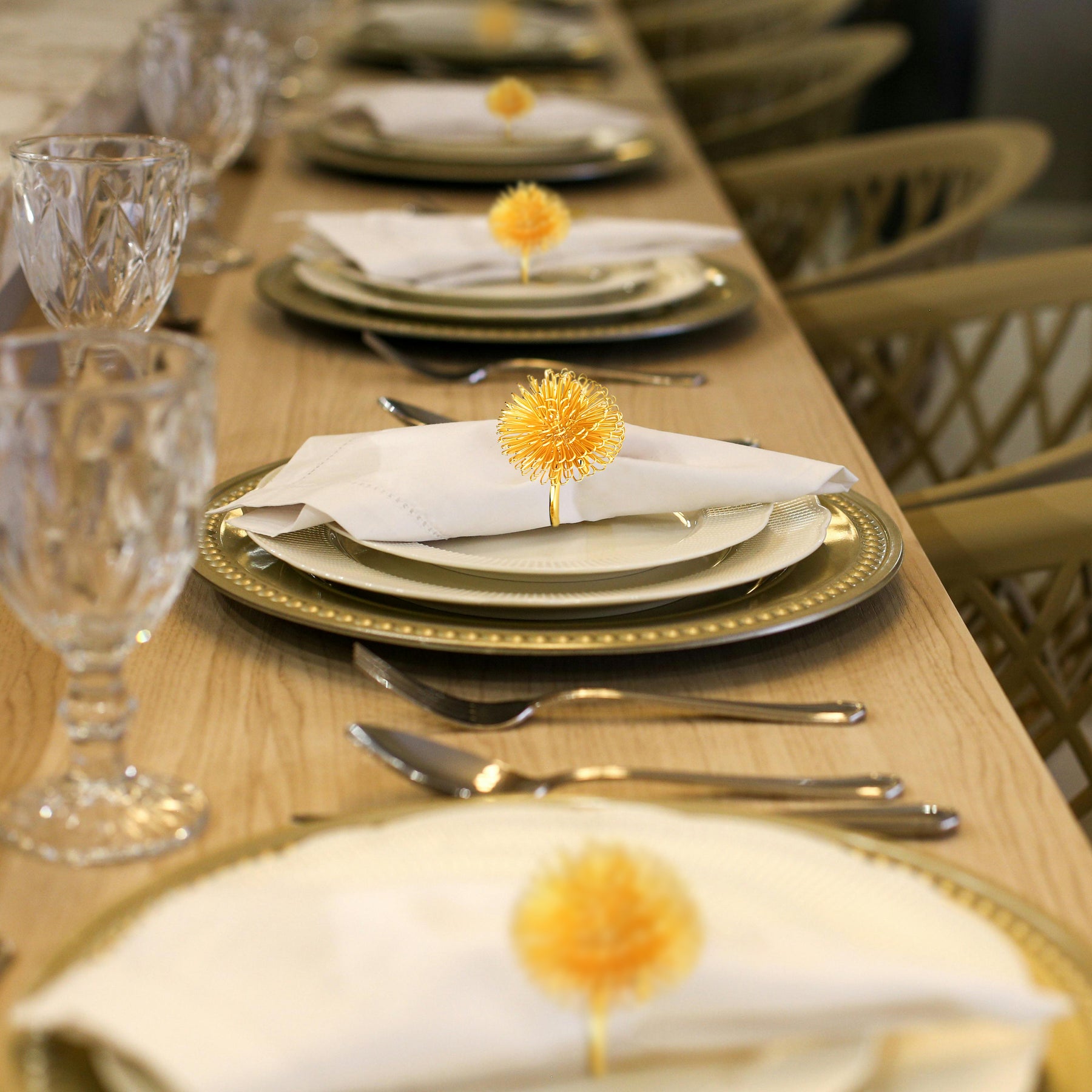 Napkin Rings in Gold Floral Design
