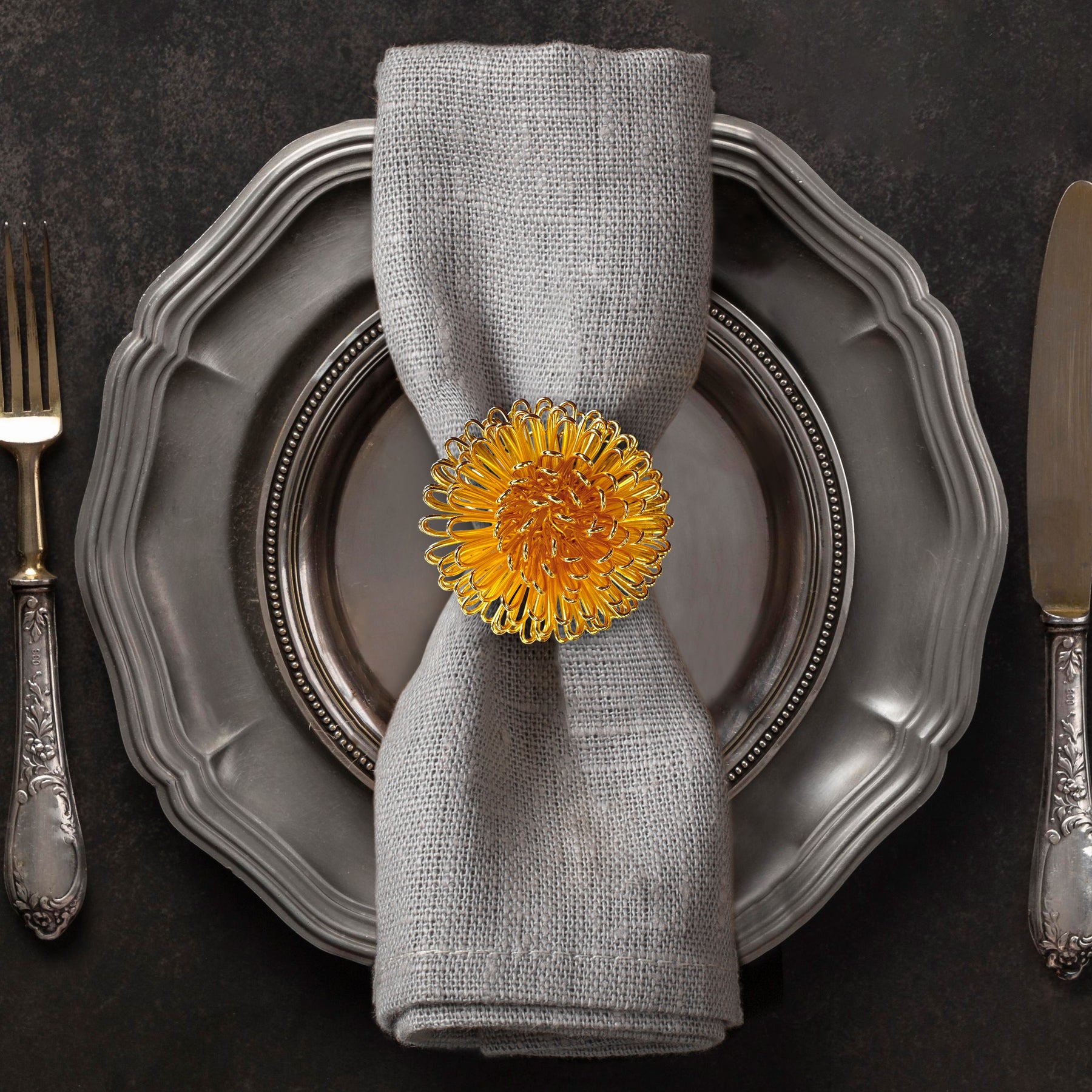 Napkin Rings in Gold Floral Design