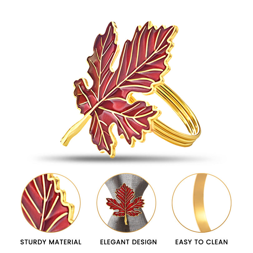 Napkin Rings in Gold Red Maple Leaf Design