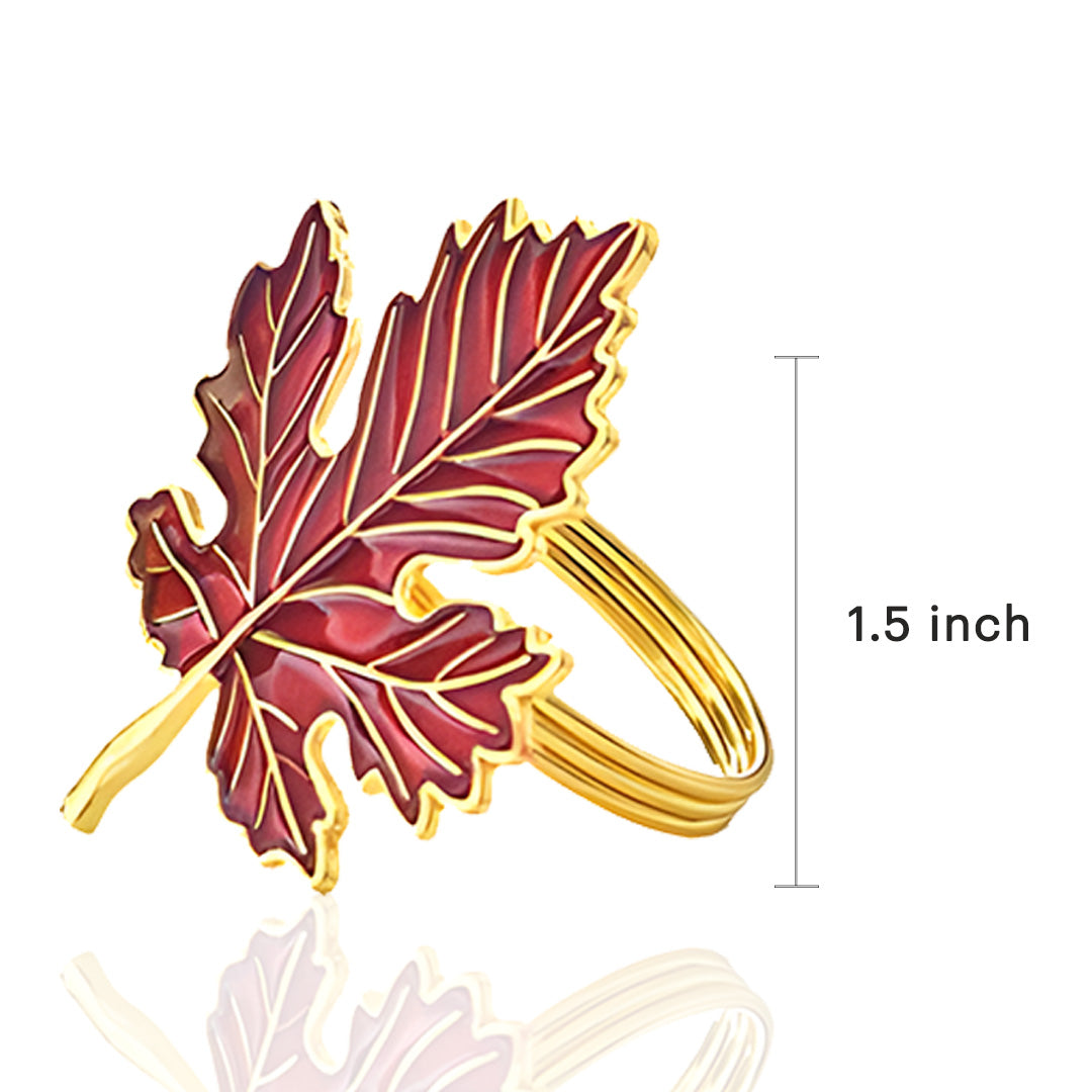 Napkin Rings in Gold Red Maple Leaf Design