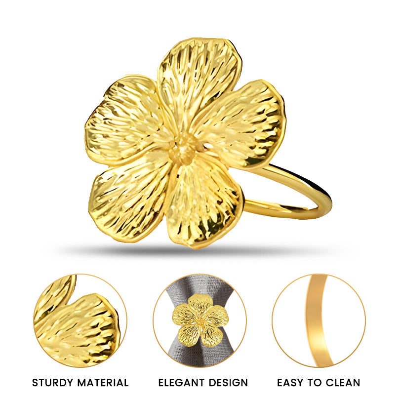 Napkin Rings in Gold Flower Design