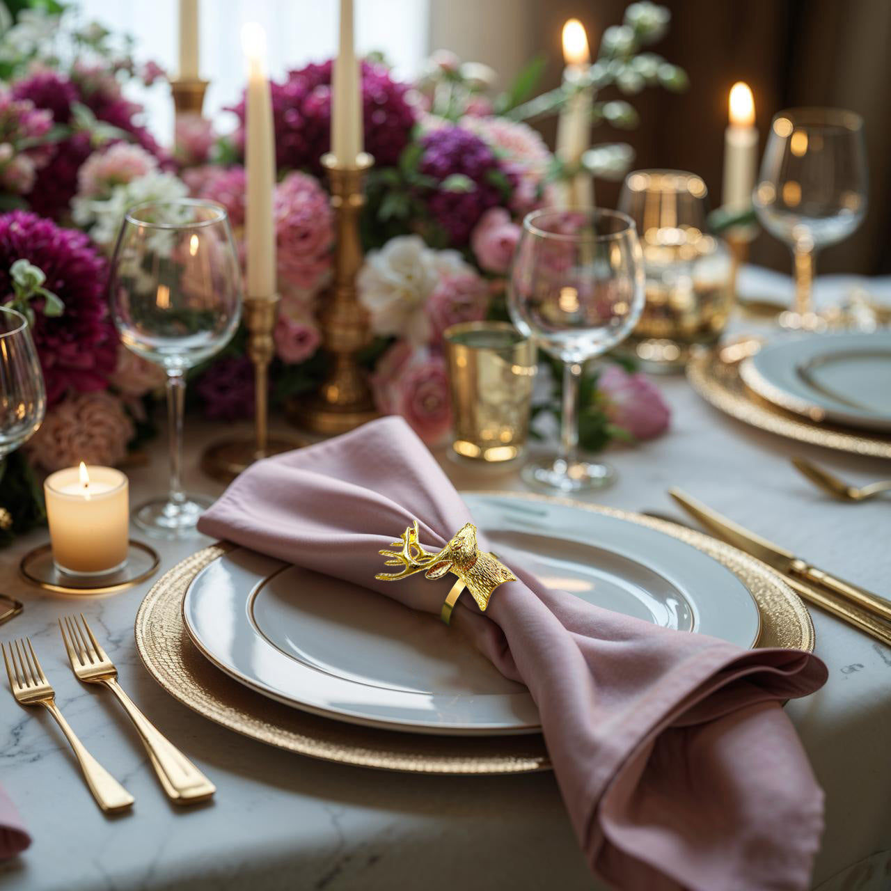 Napkin Rings in Gold Reindeer Design