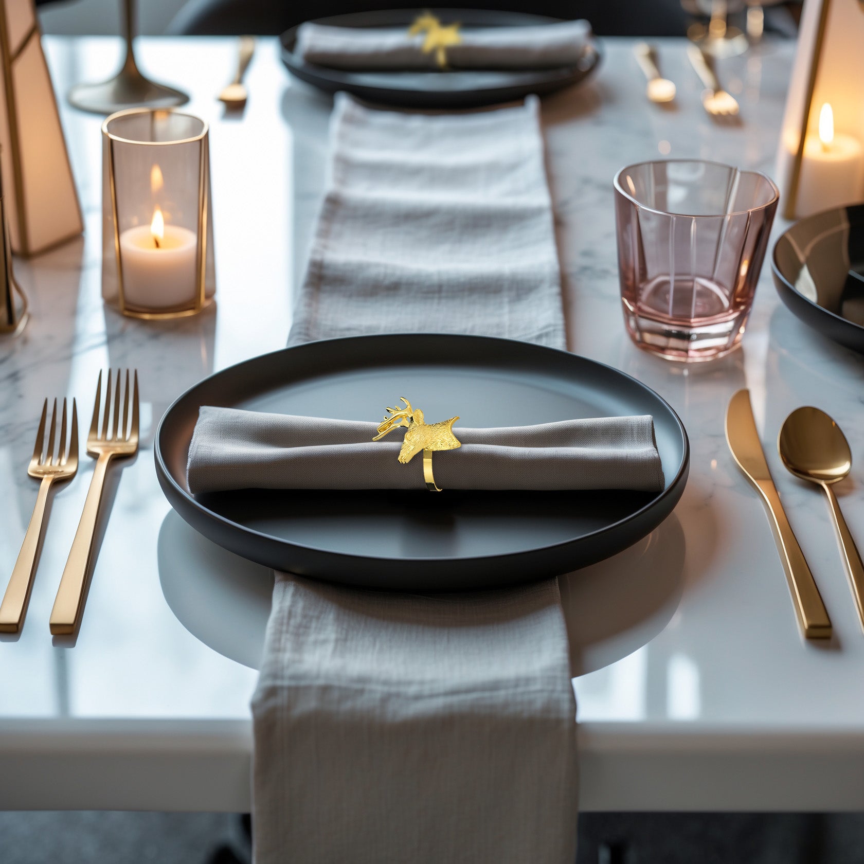 Napkin Rings in Gold Reindeer Design