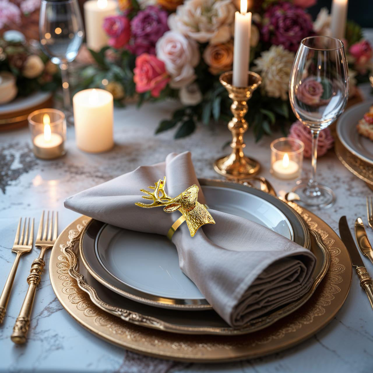Napkin Rings in Gold Reindeer Design