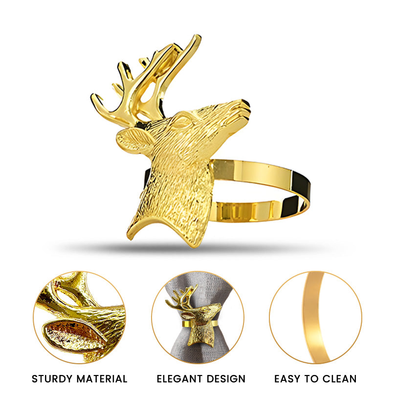 Napkin Rings in Gold Reindeer Design
