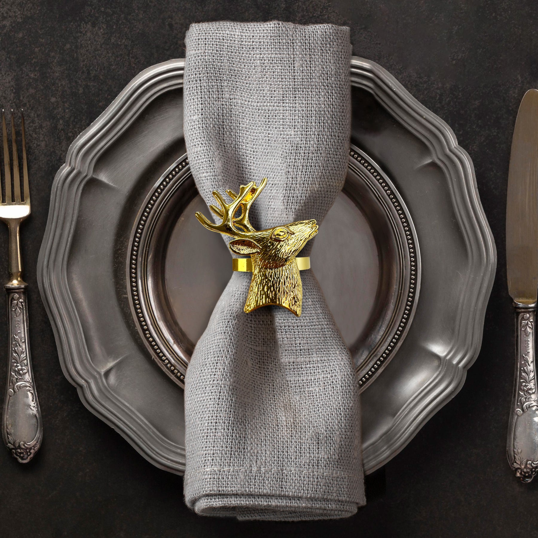 Napkin Rings in Gold Reindeer Design