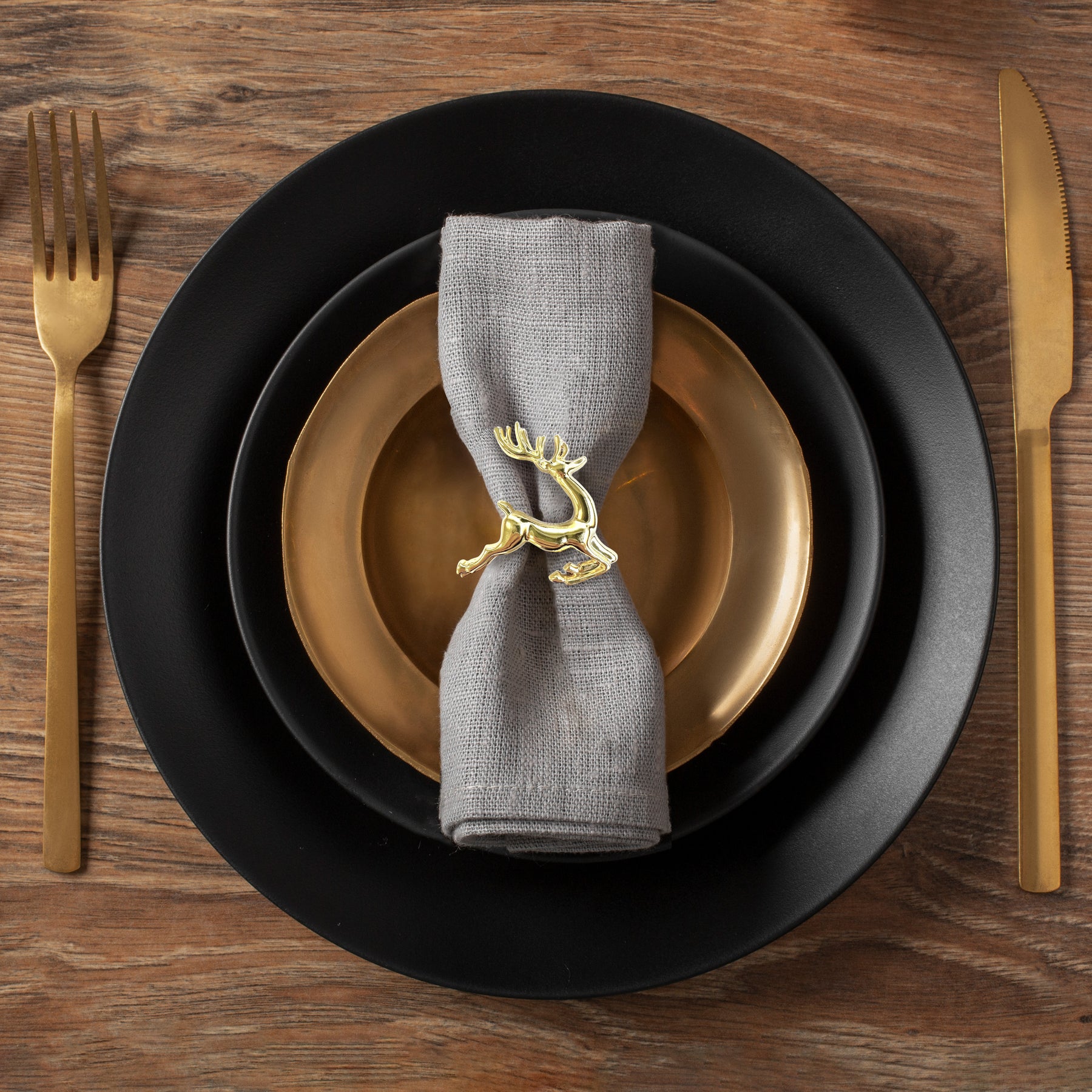Napkin Rings in Gold Reindeer Design