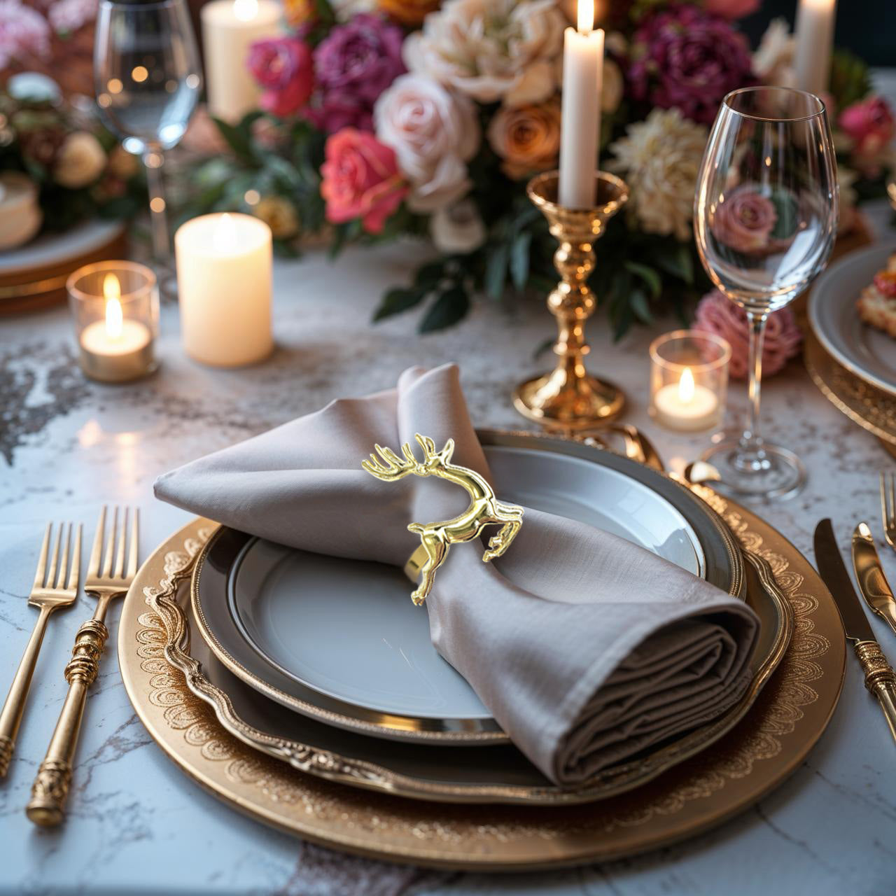 Napkin Rings in Gold Reindeer Design
