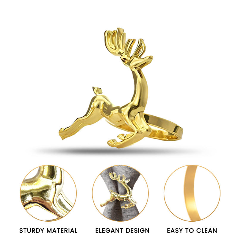 Napkin Rings in Gold Reindeer Design