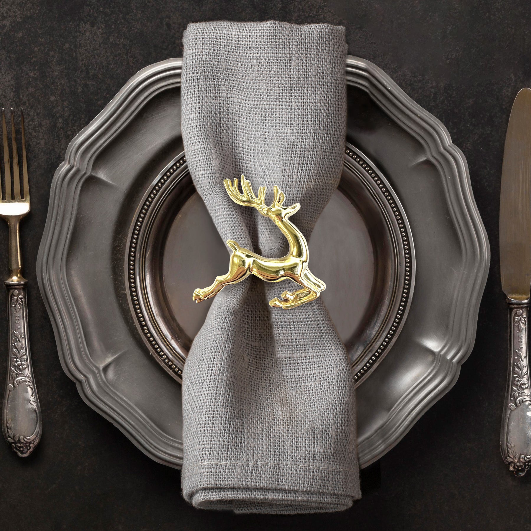 Napkin Rings in Gold Reindeer Design