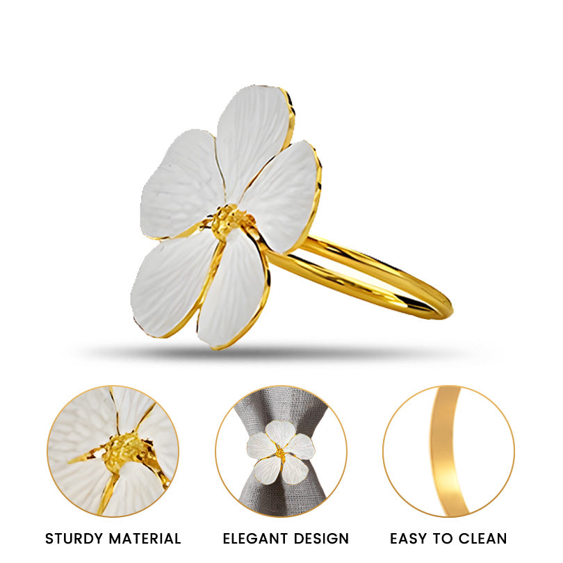Napkin Rings in Gold White Flower Design
