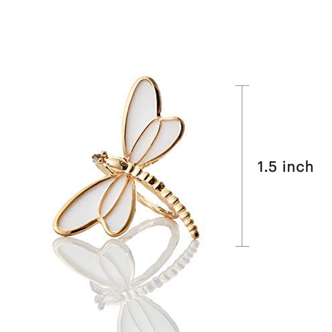 Napkin Rings in Gold White Dragon Fly Design