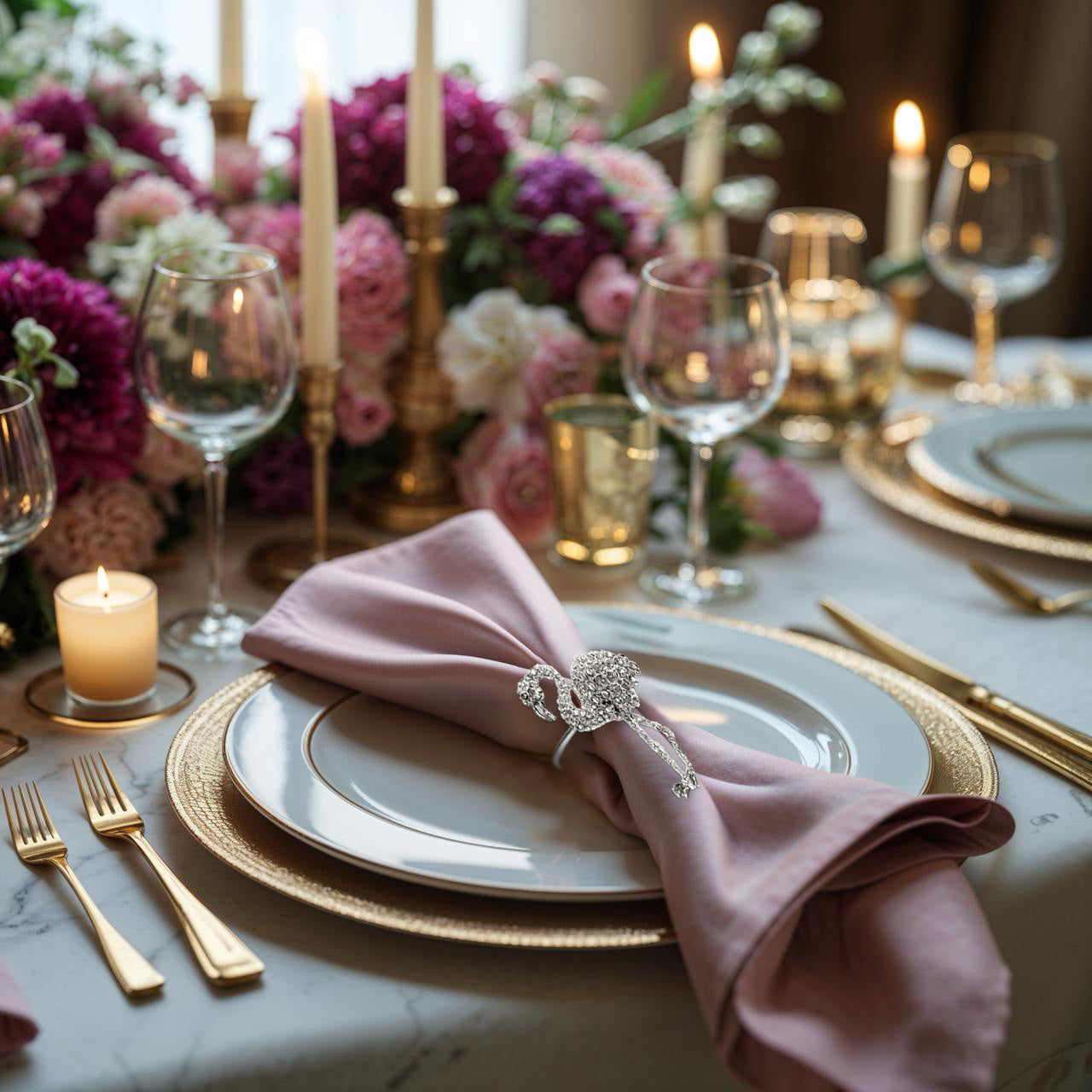 Napkin Rings in Silver Flamingo Design